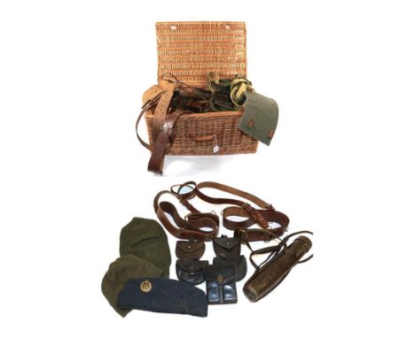 A Quantity of Militaria, including two First World War British Sam Brownes, one dated 1915, a First World War German leather 