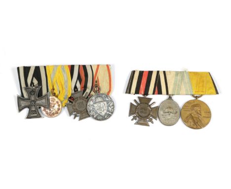 Two Great War Imperial German Medal Bars: - comprising1914 Iron Cross 2nd Class; Friedrich August Medal in Bronze, Hindenburg