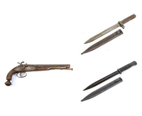 A German Third Reich Model 1884/98 Mauser Bayonet, with blued finish, the blade ricasso stamped 3838/f to one side, the oppos