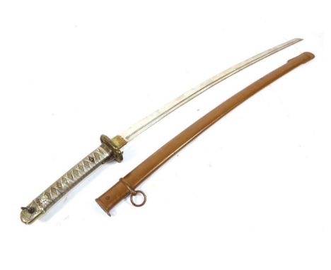 A Japanese Second World War NCO's Shin-gunto Sword, pre 1945, the 67cm machine forged steel blade with a narrow fuller to the