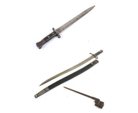 A British 1856 Pattern Yataghan Sword Bayonet, with 58cm fullered steel blade, the steel hilt with chequered black leather gr