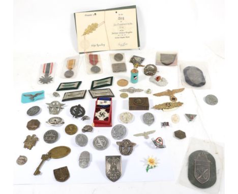 A Quantity of German Third Reich Medals, Badges, Tinnies and Stick Pins, including a boxed Faithful Service Decoration for 25