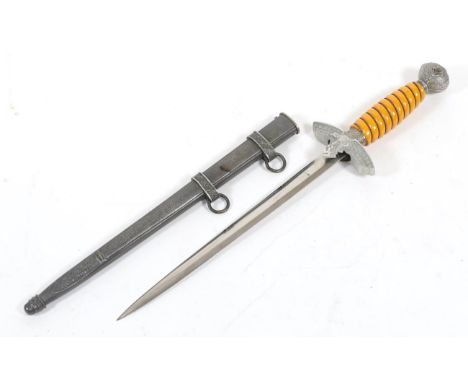 A German Third Reich Luftwaffe Dagger, 2nd pattern, the 26cm double edge bevelled steel blade with maker's etched mark C.GUST