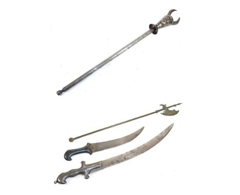 A 19th Century Indo Persian Short Sword, the 46cm single edge curved steel blade stamped with foliate rosettes and crescent m