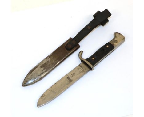 A German Third Reich Hitler Youth Knife, the 13.5cm steel blade stamped GRAWISP/W/SOLINGEN, with RZM logo M 7/30 and dated 19