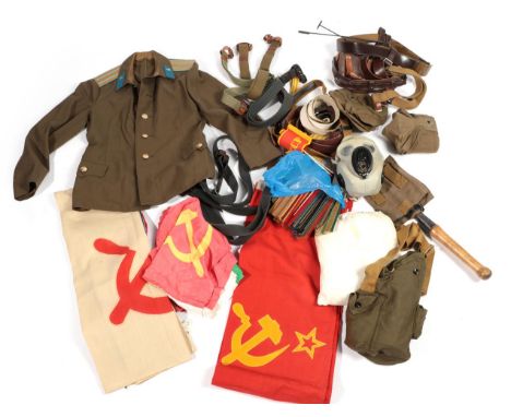 A Comprehensive Collection of USSR Militaria, including an Afghan war period army soldier's webbing backed leather waist and 