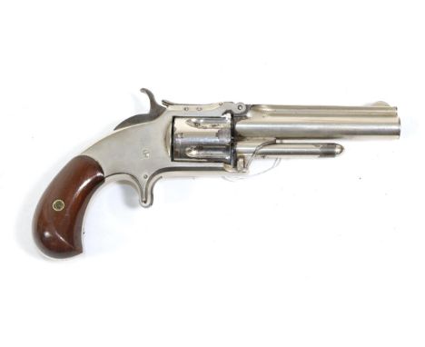 A Smith &amp; Wesson Model 1½ .32 Calibre Rimfire Five Shot Revolver, with nickel plated finish, the 9cm barrel stamped on th