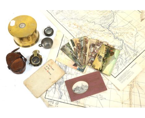 A First World War Verner's Pattern Prismatic Pocket Compass, in brass with mother of pearl dial, the underside with rubber di