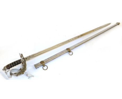 An Indian Copy of a Victorian Life Guards Sword, with laser etched steel blade, brass and steel hilt and steel scabbard, with