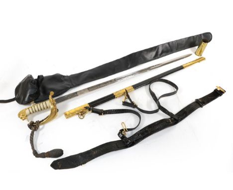 An Elizabeth II 1827 Pattern Naval Officer's Sword, the 79cm single edge fullered steel blade etched with the Royal cypher, f