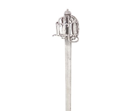A Cavalry Officer's Basket-Hilted Backsword Mid-18th Century Or Later With tapering fullered blade double-edged towards the p