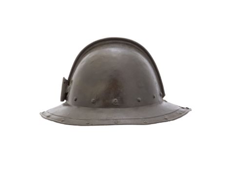 An English Civil War Period Pikeman's Pot Helmet Mid-17th Century With rounded two-piece skull with low turned comb and encir