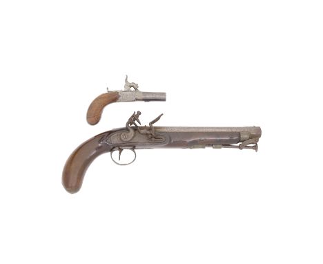 An Irish 14-Bore Flintlock Officer's Pistol, And A 32-Bore Percussion Box-Lock Pocket Pistol The First Early 19th Century, Th