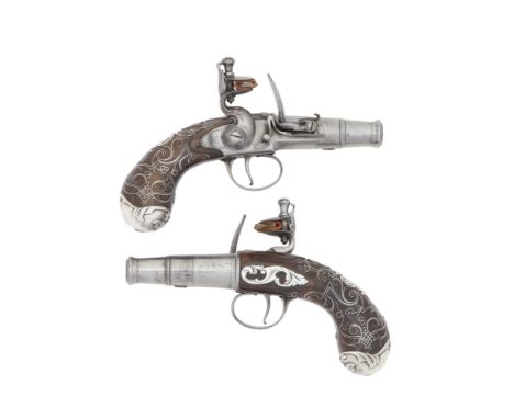 A Fine Pair Of 42-Bore Flintlock Turn-Off Pocket Pistols By H. Delany, London, Circa 1730 With two-stage cannon barrels, the 