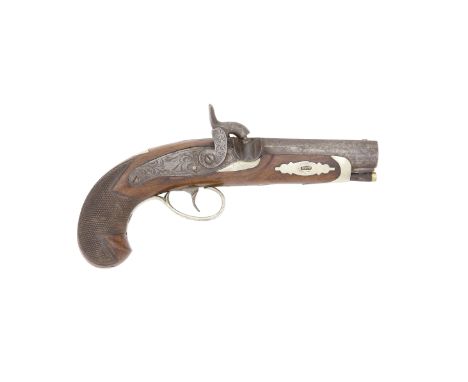 A 55-Bore Percussion Deringer Pocket Pistol Mid-19th Century With sighted barrel stamped with spurious retailer's details 'SC