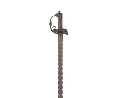 An English Sword Circa 1630-40 With tapering double-edged blade cut with a series of notches along each edge over its entire 