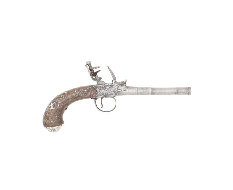 A 50-Bore Flintlock D.B Box-Lock Pistol By Mortimer, London, Circa 1780 With turn-off cannon barrels numbered '1' and '2' res