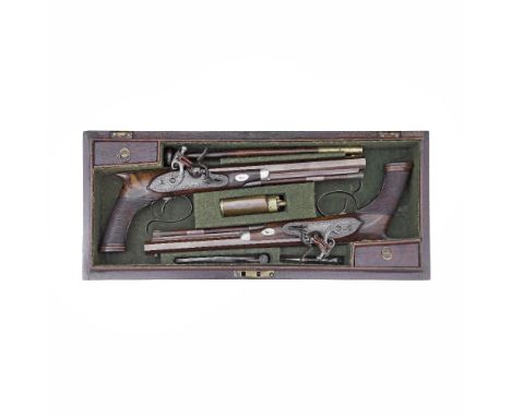 A Pair Of Cased 32-Bore Flintlock Saw-Handled Rifled Duelling Pistols By H.W. Mortimer &amp; Son, 89 Fleet St., London, Gun-M