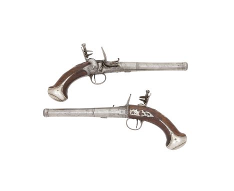 A Pair Of 18-Bore Flintlock Silver-Mounted Turn-Off Pistols By James Freeman, London, Circa 1730 With two-stage cannon barrel