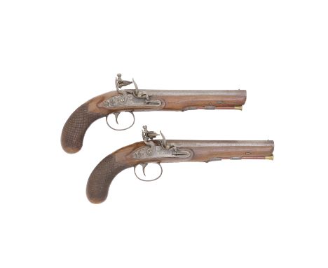 A Pair Of Flintlock Pistols Of Carbine Bore By Holmes, Circa 1820 With browned twist octagonal sighted barrels, border engrav