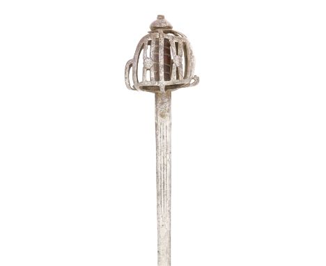 A Rare English Or Lowland Scottish Basket-Hilted BroadswordLate 16th/Early 17th CenturyWith tapering double-edged blade incis
