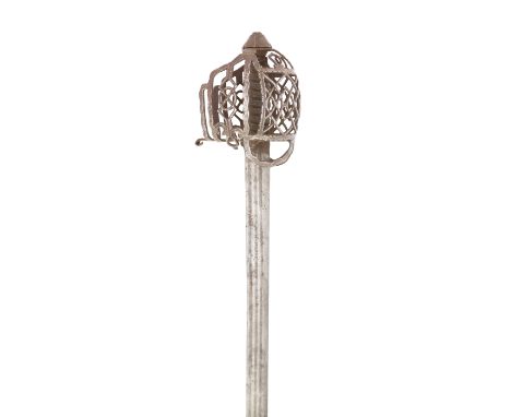 A Basket-Hilted Backsword In Scottish Mid-18th Century Style  With earlier blade double-edged towards the point and cut with 