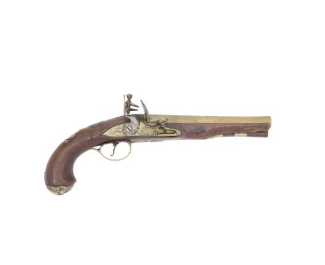 A 25-Bore Flintlock Pistol With Tutenag Mounts  By Collicott, Bristol, Circa 1760 With slightly swamped brass barrel engraved