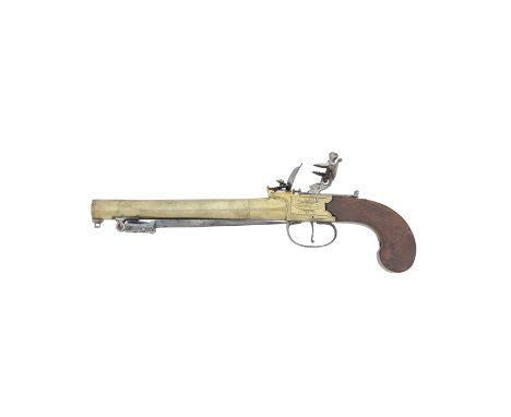 A Large 25-Bore Flintlock Box-Lock Pistol With Spring Bayonet  By Nicholson, Corn Hill, London, Circa 1790 With turn-off bras