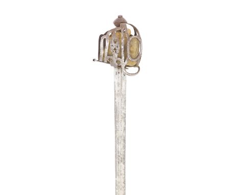 A Scottish Basket-Hilted Broadsword Mid-18th Century With tapering double-edged blade cut with a double central fuller over m