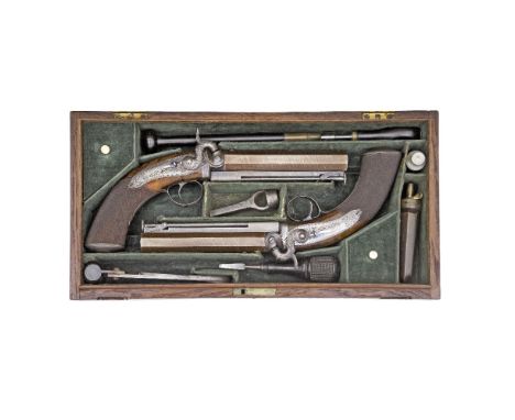 A Cased Pair Of 14-Bore Percussion Belt Pistols By J. Beattie, 205 Regent Street, London, Mid-19th Century With browned twist