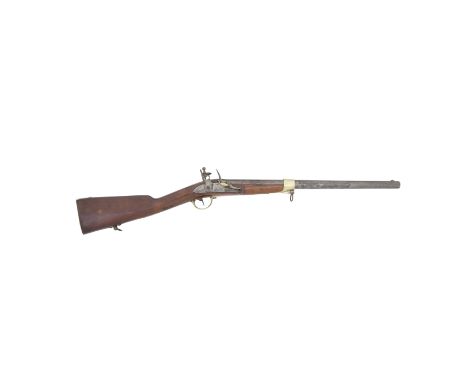 An Unusual French 15-Bore Flintlock Cavalry Carbine  19th Century Probably rebuilt from percussion, with sighted barrel retai