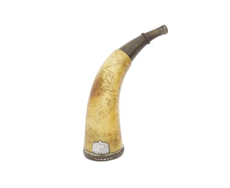 A Rare American Colonial Map Powder-Horn Signed Arthur Nicolson, Dated 1758 The body formed from a section of polished natura