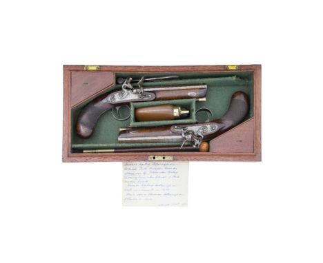 A Fine Cased Pair Of 50-Bore Flintlock Travelling Or Overcoat Pistols By J. Thompson, Princes St., Edinburgh, Circa 1825 With