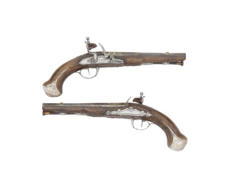 A Pair Of French 22-Bore Flintlock Pistols By Allevin A Paris, Paris Silver Charge And Decharge Marks For 1775 With barrels (