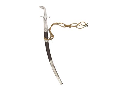 An Arabian Silver-Mounted Shamshir  19th Century With bright curved single-edged blade with false double-edge to the point in