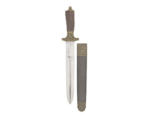 A Persian Dagger In European Style  Qajar, 19th Century With broad bright double-edged blade with tapering medial ridge over 