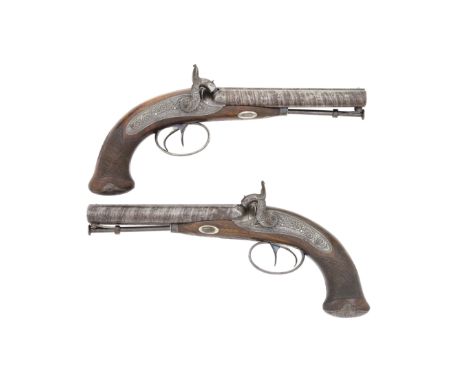 A Pair Of Irish 40-Bore Percussion D.B. Travelling Pistols  By Parkinson, Dublin, Nos. 671/2, Circa 1835 With browned twist s