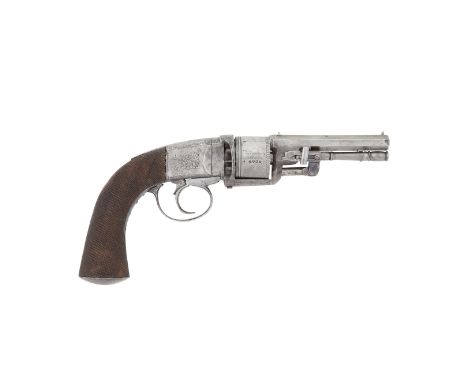 A Rare 100-Bore Percussion Harvey's Patent 1854 Second Model Self-Cocking 'Hammerless' Six-Shot Revolver  No. 4005, Mid-19th 