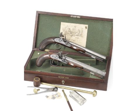 A Cased Pair Of 40-Bore Flintlock Duelling Pistols By Joseph Manton, London, No. 6090 For 1813 With heavy twist octagonal sig