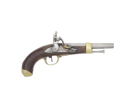 A French 14-Bore Flintlock AN XIII Military Pistol  Early 19th Century Of regulation pattern, the barrel stamped 'B. 1812' at