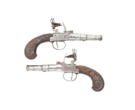 A Pair Of 50-Bore Flintlock Box-Lock Pocket Pistols  By T. Richards, Circa 1770 With bright turn-off cannon barrels, bright b