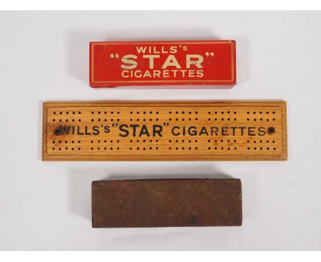 Two sets of Dominoes and scoring board. Will's Woodbine and Will's 'Star' Cigarettes (possibly incomplete sets) and a cribbag
