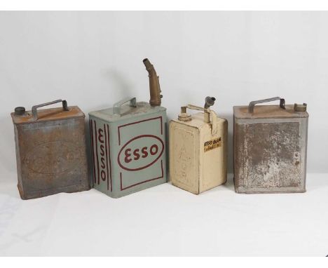 Two Vintage Esso petrol cans, A Valor petrol can, Shell petrol can. (4)