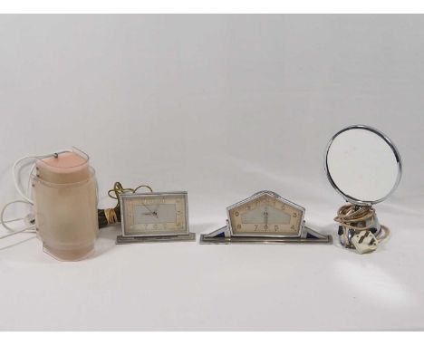An Art Deco style wind up clock, electric clock, electric mirror and electric lamp (4)