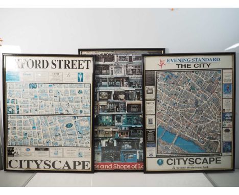 Two London 'cityscape' street maps of Oxford Street and The City that were included with the Evening Standard newspaper (1994