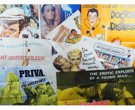 A collection of folded vintage cinema posters including: 5 Quads - THE IDOL (1966), NO TIME FOR SERGEANTS (1958), PRIVATE CLU