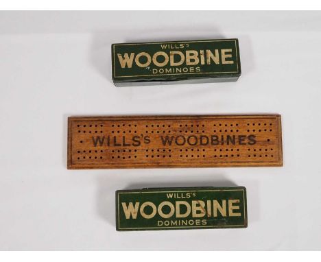 Two sets of Will's Woodbine Dominoes and a Woodbine Cribbage board