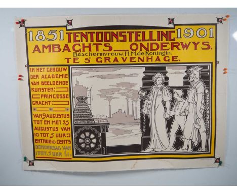 A vintage Dutch Exhibition poster (linen backed) '1851 - 1901 - Tentoonstelling - Ambachts Onderwys (Craft Education Exhibiti