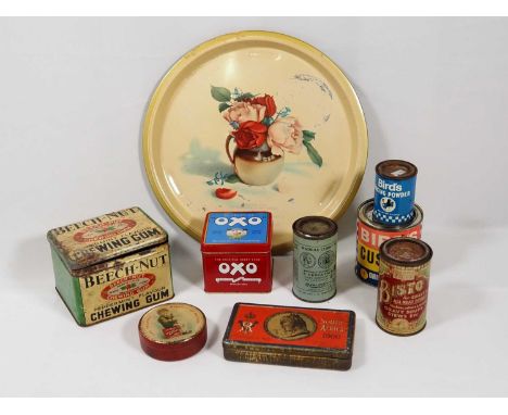 A selection of vintage food product tins Oxo tin commemorating their Diamond Jubilee, Queen Victoria 1900 South Africa tin. S