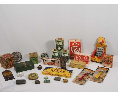 Vintage household and domestic ephemera comprising of; medicated toilet tissue, boot polish, Blakey's boot protectors, washin
